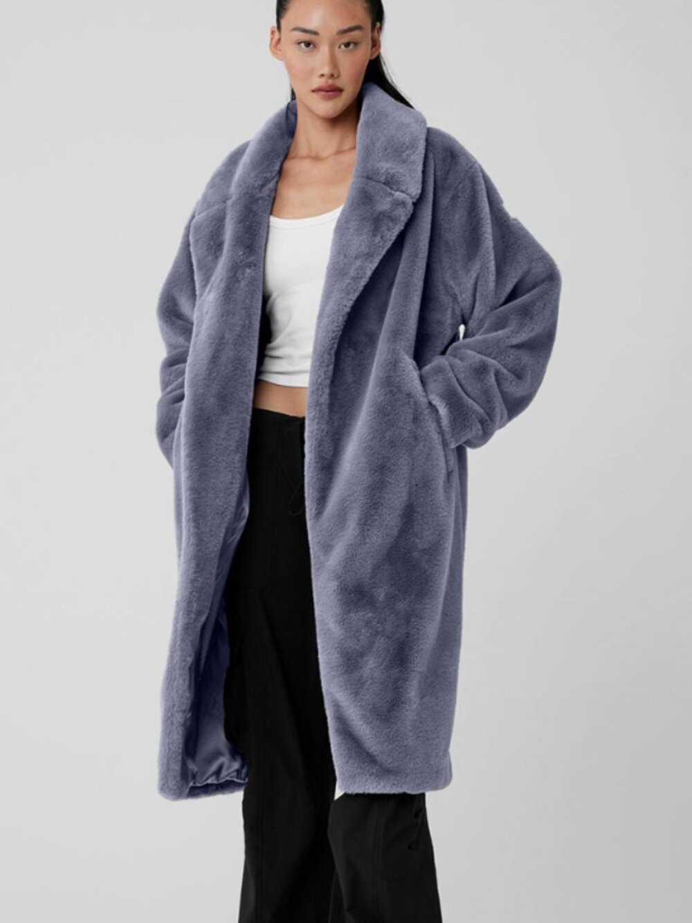 ALO Oversized Faux fur trench Jacket Grey